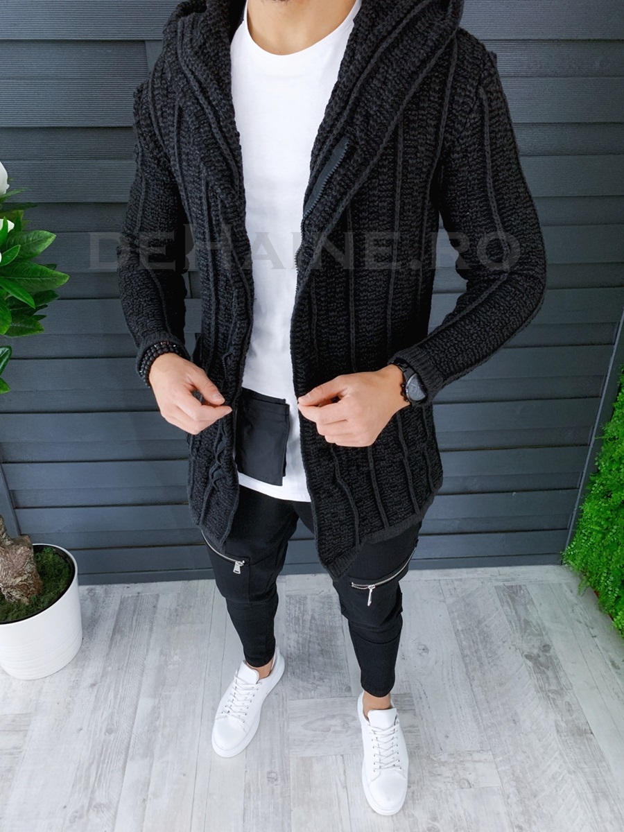 Cardigan barbati gri inchis slim fit zr t3560 88-3